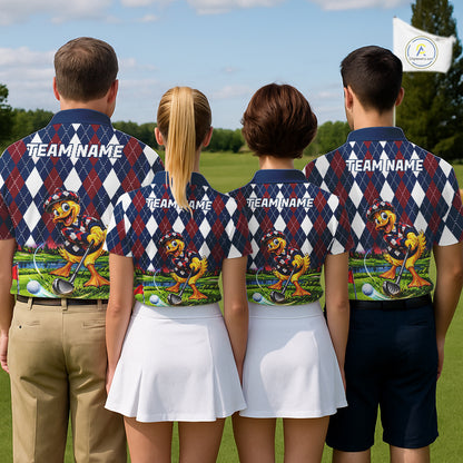 Custom Argyle Duck Men Golf Polo Shirt Funny Duck Golfer Maroon Navy Argyle Golf Jersey Golf Gift NYN4939