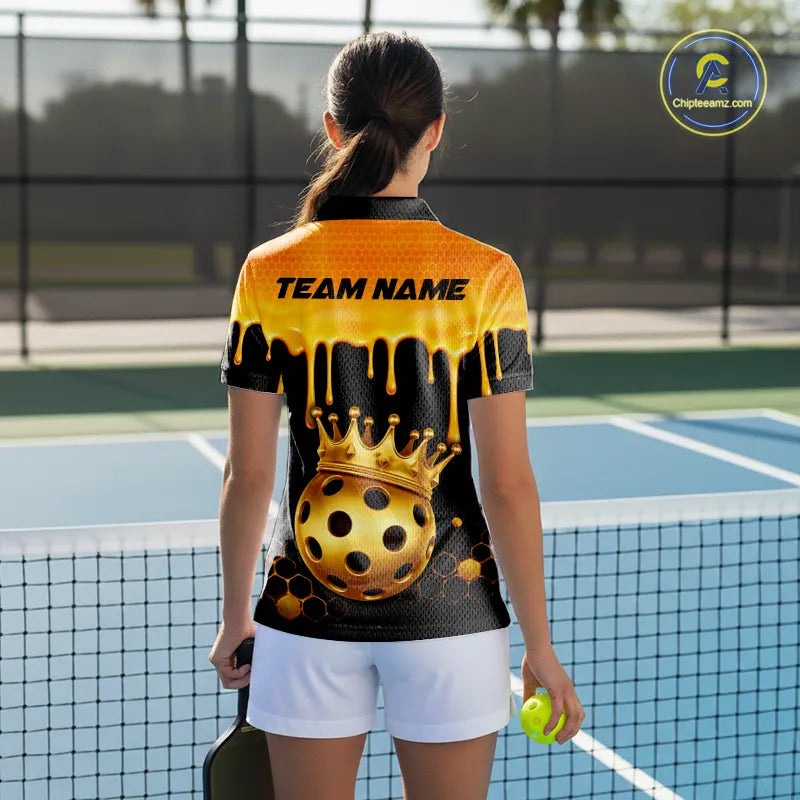 Custom Dripping Honeycomb Gold Crown Pickleball 3D Ball Jerseys Women Pickleball Shirts NYN2230