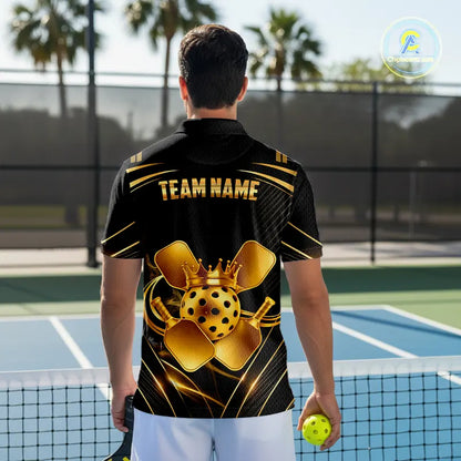 Black And Gold Crown Paddle & Ball Pickleball Jerseys Custom Men Pickleball League Shirts NYN2233