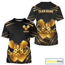 Load image into Gallery viewer, Black And Gold Crown Paddle &amp; Ball Pickleball Jerseys Custom Men Pickleball League Shirts NYN2233