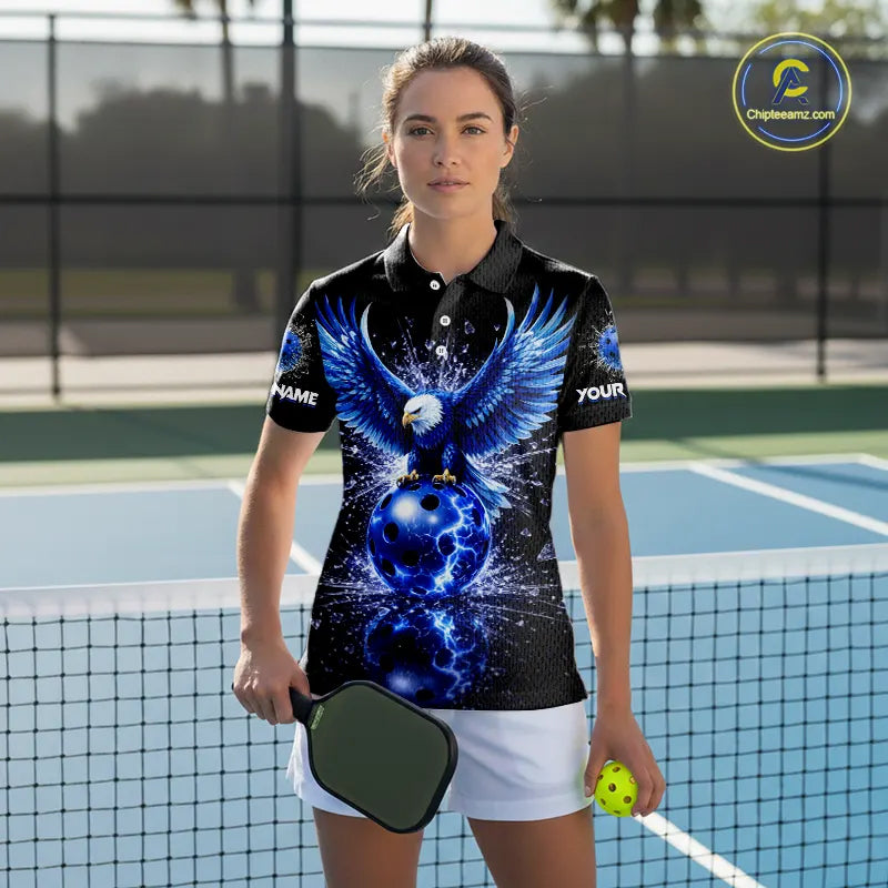 Broken Glass Blue Eagle Lightning Pickleball 3D Ball Jerseys Custom Women Pickleball Shirts NYN2235