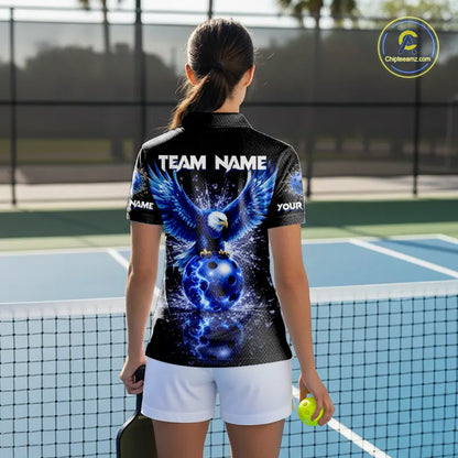 Broken Glass Blue Eagle Lightning Pickleball 3D Ball Jerseys Custom Women Pickleball Shirts NYN2235