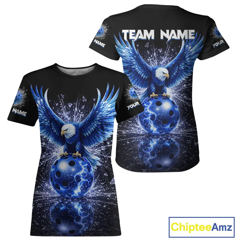 Broken Glass Blue Eagle Lightning Pickleball 3D Ball Jerseys Custom Women Pickleball Shirts NYN2235