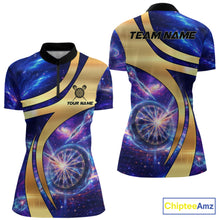 Load image into Gallery viewer, Personalized Golden And Purple Galaxy Darts Polo &amp; 1/4 Zip Shirt For Women Darts Clothing Jerseys NYN2892
