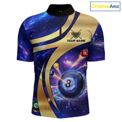 Purple Galaxy Pool 8 Ball Billiard Shirt For Men Personalized Multicolor Light Billiard Apparel NYN2893