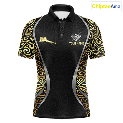 Personalized 8 Ball Pool Crown Men Billiard Shirts Gold And Silver Tribal Billiard Pool Jerseys NYN2894