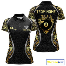 Load image into Gallery viewer, Personalized 8 Ball Pool Crown Women Billiard Shirts Gold And Silver Tribal Billiard Pool Jerseys NYN2894