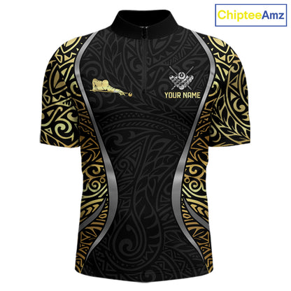 Personalized 8 Ball Pool Crown Men Billiard Shirts Gold And Silver Tribal Billiard Pool Jerseys NYN2894