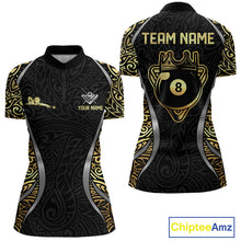 Load image into Gallery viewer, Personalized 8 Ball Pool Crown Women Billiard Shirts Gold And Silver Tribal Billiard Pool Jerseys NYN2894
