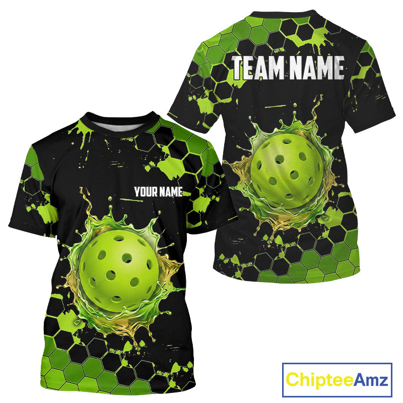 Custom Green Splatter Hexagon Pickleball Shirts For Men, Watering Pickleball Ball Team Outfit NYN3110