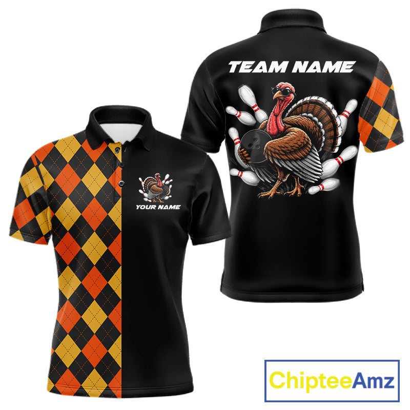 Custom Funny Turkey Retro Bowling Team Shirts For Men Thanksgiving Bowling Tournament Outfits NYN4156