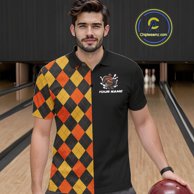 Custom Funny Turkey Retro Bowling Team Shirts For Men Thanksgiving Bowling Tournament Outfits NYN4156