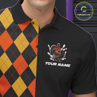 Custom Funny Turkey Retro Bowling Team Shirts For Men Thanksgiving Bowling Tournament Outfits NYN4156