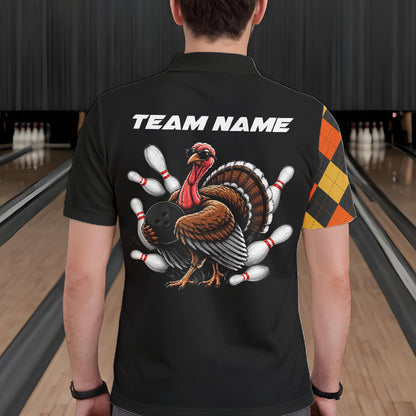 Custom Funny Turkey Retro Bowling Team Shirts For Men Thanksgiving Bowling Tournament Outfits NYN4156