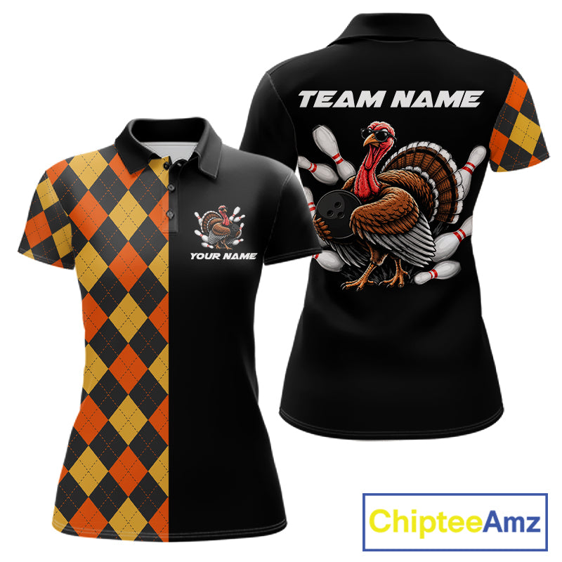 Custom Funny Turkey Retro Bowling Team Shirts For Women Thanksgiving Bowling Tournament Outfits NYN4156