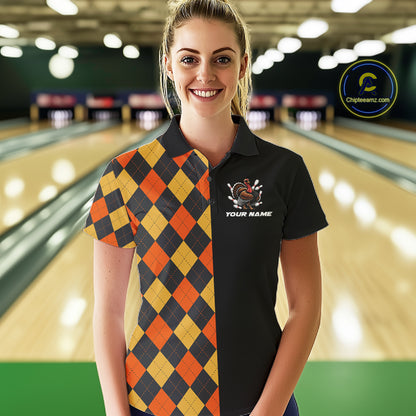 Custom Funny Turkey Retro Bowling Team Shirts For Women Thanksgiving Bowling Tournament Outfits NYN4156