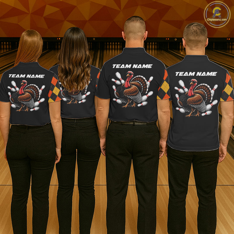 Custom Funny Turkey Retro Bowling Team Shirts For Men Thanksgiving Bowling Tournament Outfits NYN4156
