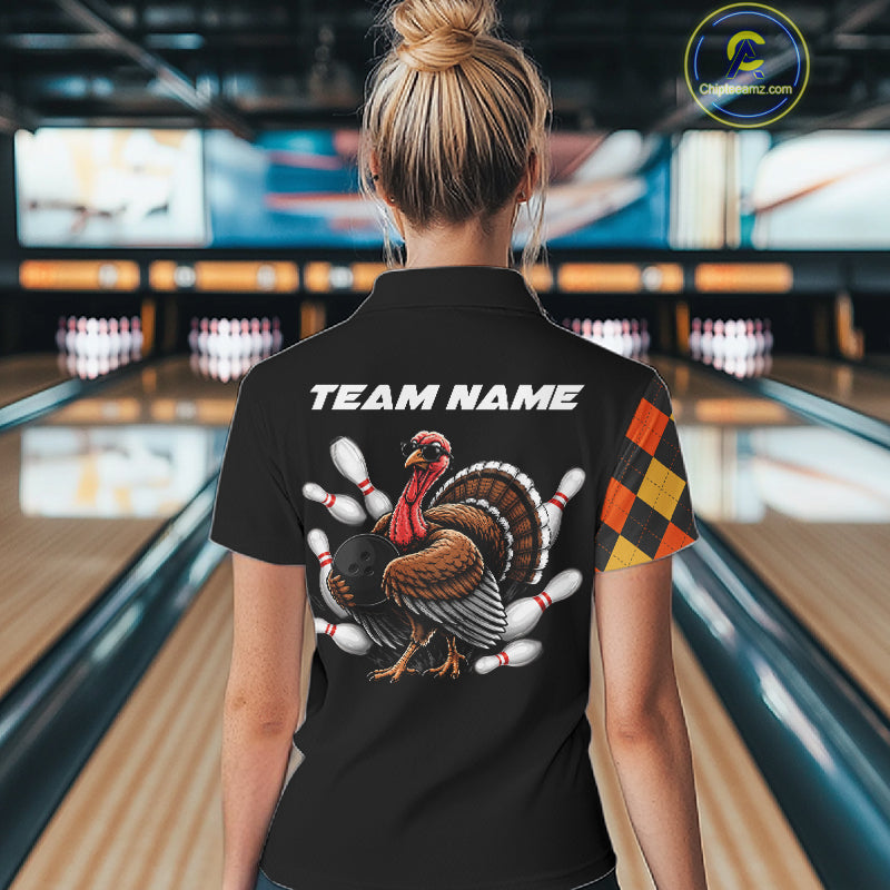 Custom Funny Turkey Retro Bowling Team Shirts For Women Thanksgiving Bowling Tournament Outfits NYN4156