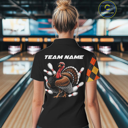 Custom Funny Turkey Retro Bowling Team Shirts For Women Thanksgiving Bowling Tournament Outfits NYN4156