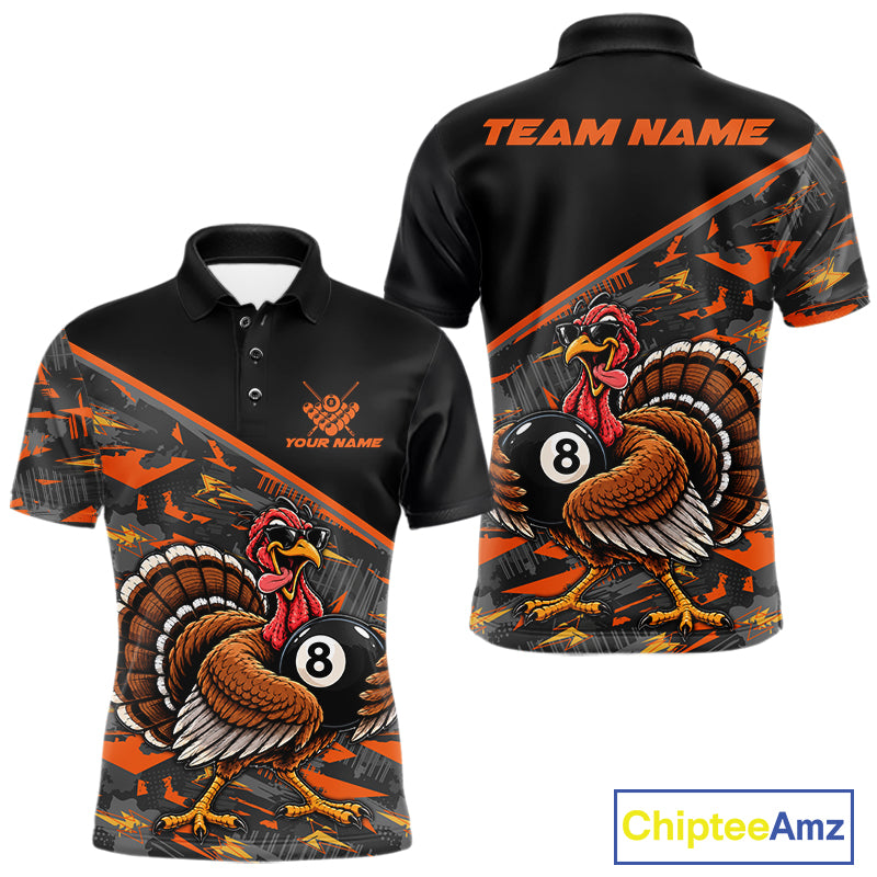 Custom Funny Turkey 8 Ball Billiard Shirts For Men Thanksgiving Pool Billiard Team Outfits NYN4157