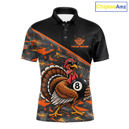 Custom Funny Turkey 8 Ball Billiard Shirts For Men Thanksgiving Pool Billiard Team Outfits NYN4157
