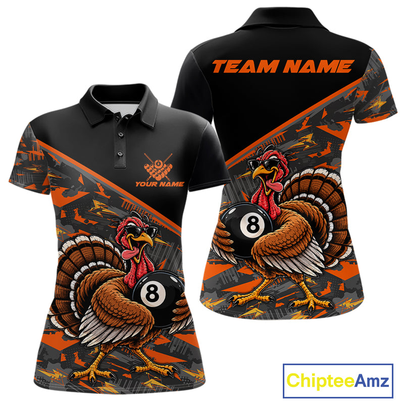 Custom Funny Turkey 8 Ball Billiard Shirts For Women Thanksgiving Pool Billiard Team Outfits NYN4157