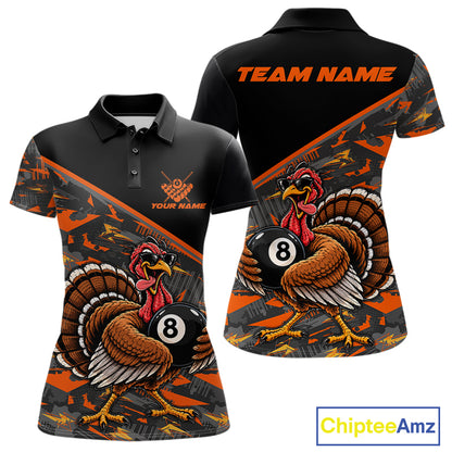 Custom Funny Turkey 8 Ball Billiard Shirts For Women Thanksgiving Pool Billiard Team Outfits NYN4157