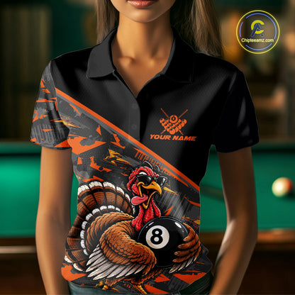 Custom Funny Turkey 8 Ball Billiard Shirts For Women Thanksgiving Pool Billiard Team Outfits NYN4157