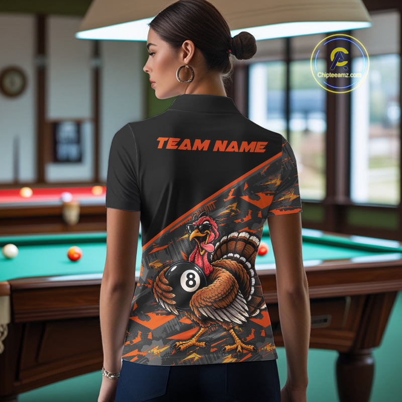 Custom Funny Turkey 8 Ball Billiard Shirts For Women Thanksgiving Pool Billiard Team Outfits NYN4157