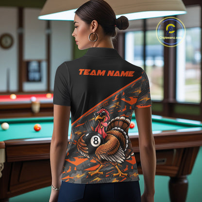 Custom Funny Turkey 8 Ball Billiard Shirts For Women Thanksgiving Pool Billiard Team Outfits NYN4157
