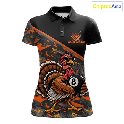 Custom Funny Turkey 8 Ball Billiard Shirts For Women Thanksgiving Pool Billiard Team Outfits NYN4157