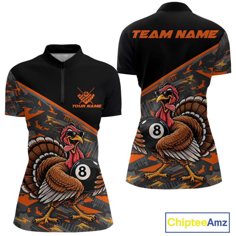 Custom Funny Turkey 8 Ball Billiard Shirts For Women Thanksgiving Pool Billiard Team Outfits NYN4157