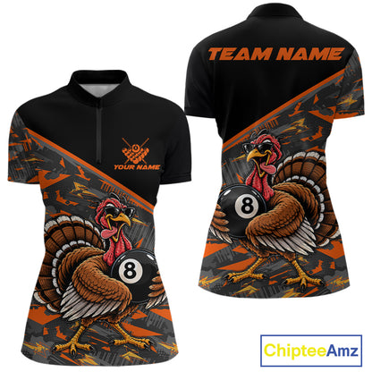 Custom Funny Turkey 8 Ball Billiard Shirts For Women Thanksgiving Pool Billiard Team Outfits NYN4157