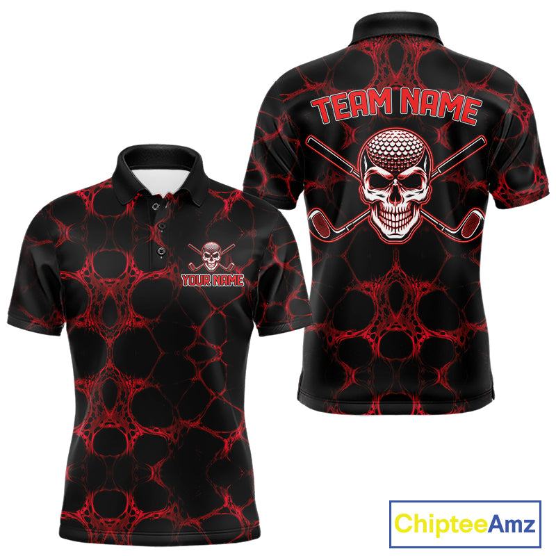 Red And Black Skull Golf Shirt Custom Men's Team Golf Polo Shirt Golf Ball Skull Apparel NYN4574