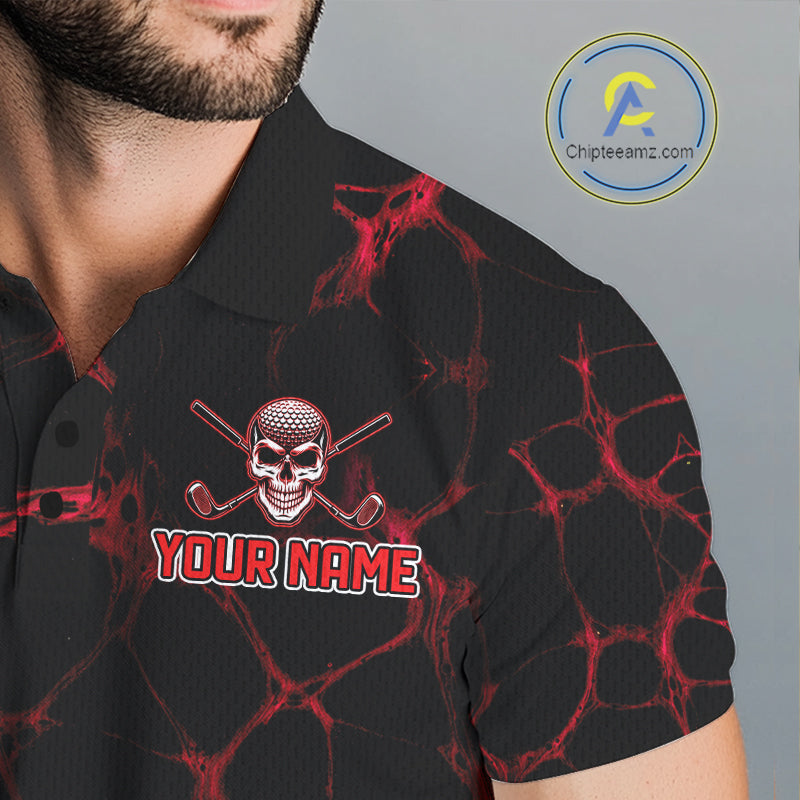 Red And Black Skull Golf Shirt Custom Men's Team Golf Polo Shirt Golf Ball Skull Apparel NYN4574