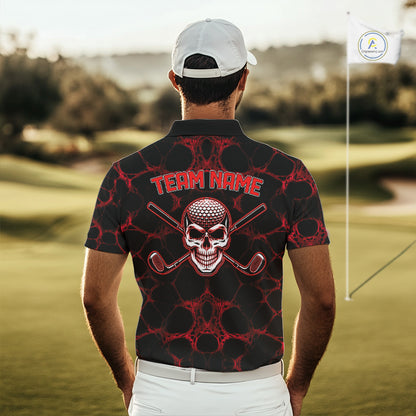 Red And Black Skull Golf Shirt Custom Men's Team Golf Polo Shirt Golf Ball Skull Apparel NYN4574