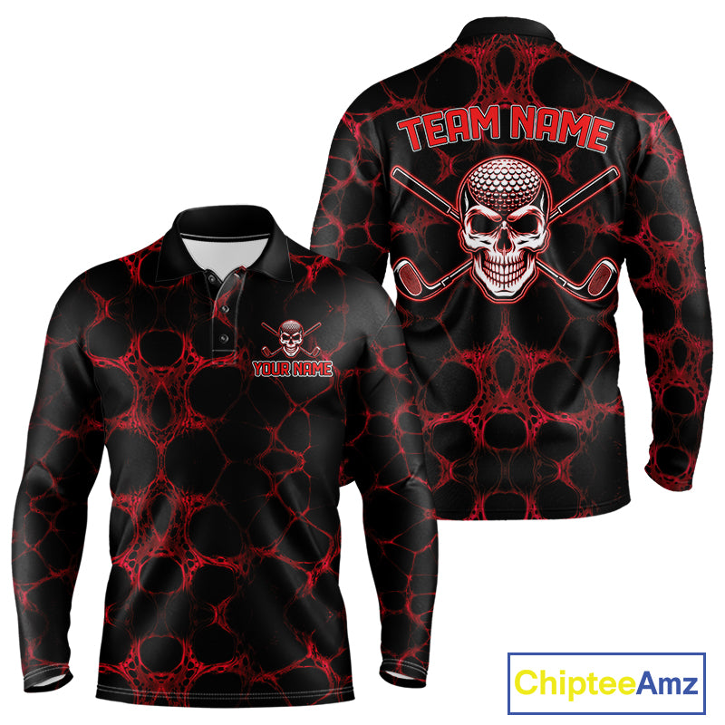Red And Black Skull Golf Shirt Custom Men's Team Golf Polo Shirt Golf Ball Skull Apparel NYN4574