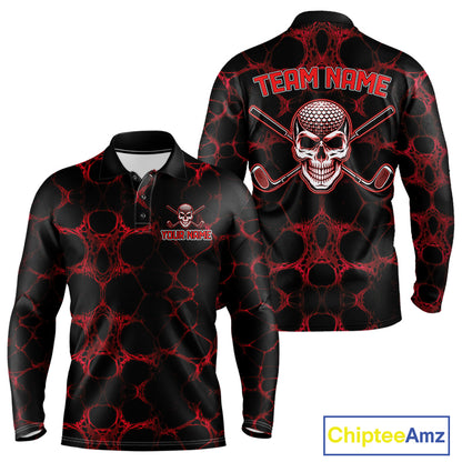 Red And Black Skull Golf Shirt Custom Men's Team Golf Polo Shirt Golf Ball Skull Apparel NYN4574