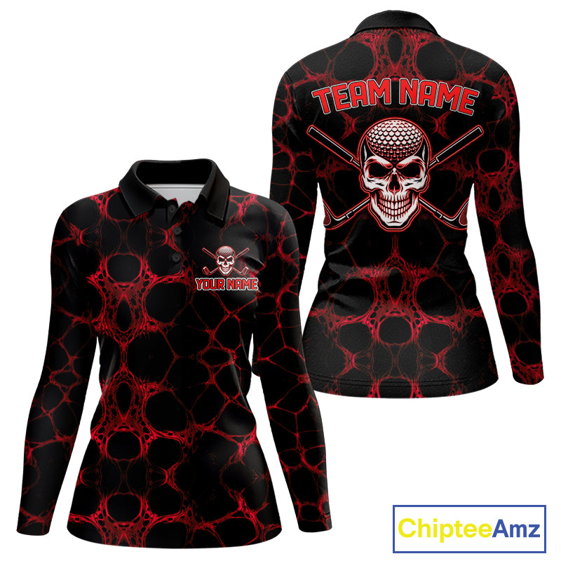 Red And Black Skull Golf Shirt Custom Women Team Golf Polo Shirt Golf Ball Skull Apparel NYN4574