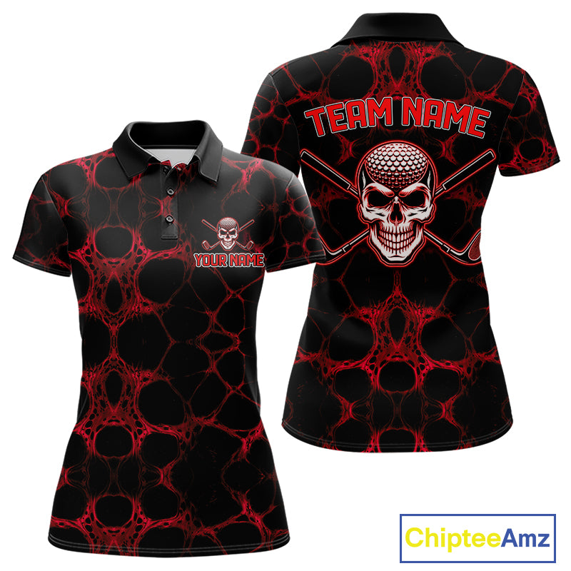 Red And Black Skull Golf Shirt Custom Women Team Golf Polo Shirt Golf Ball Skull Apparel NYN4574