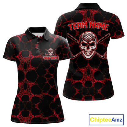Red And Black Skull Golf Shirt Custom Women Team Golf Polo Shirt Golf Ball Skull Apparel NYN4574