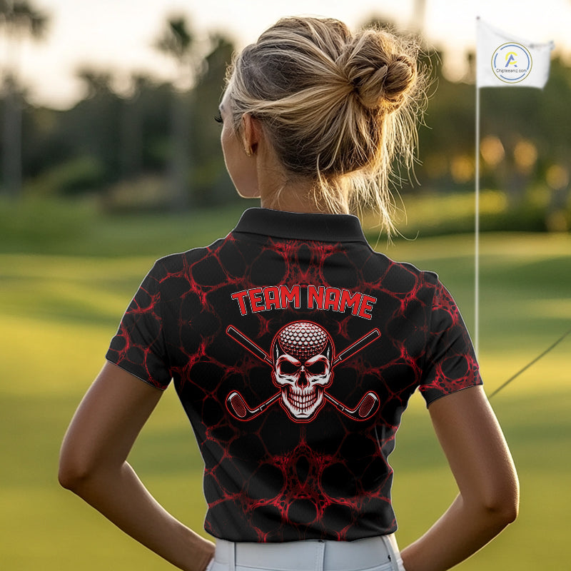 Red And Black Skull Golf Shirt Custom Women Team Golf Polo Shirt Golf Ball Skull Apparel NYN4574