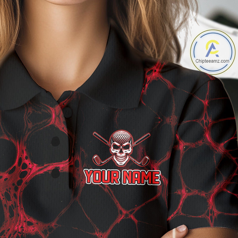 Red And Black Skull Golf Shirt Custom Women Team Golf Polo Shirt Golf Ball Skull Apparel NYN4574