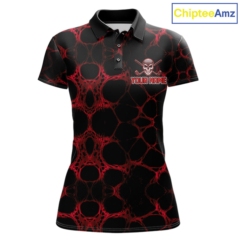 Red And Black Skull Golf Shirt Custom Women Team Golf Polo Shirt Golf Ball Skull Apparel NYN4574