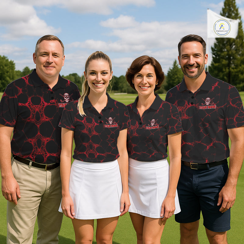 Red And Black Skull Golf Shirt Custom Men's Team Golf Polo Shirt Golf Ball Skull Apparel NYN4574