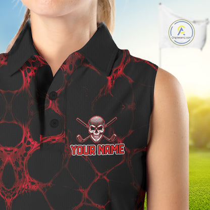 Red And Black Skull Golf Shirt Custom Women Team Golf Sleeveless Polo Shirt Golf Ball Skull Apparel NYN4574