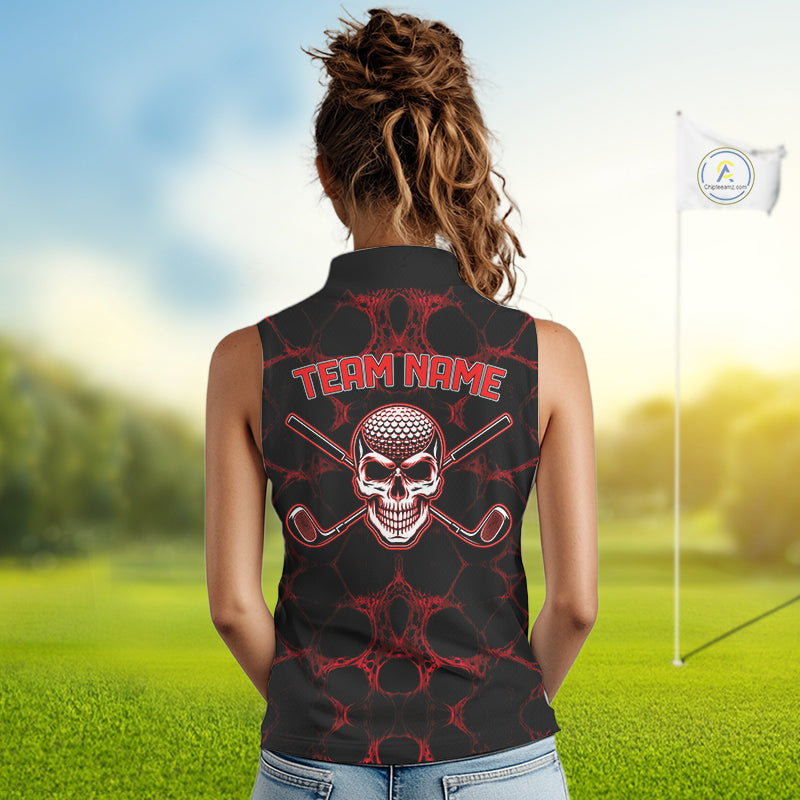 Red And Black Skull Golf Shirt Custom Women Team Golf Sleeveless Polo Shirt Golf Ball Skull Apparel NYN4574