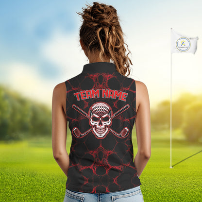 Red And Black Skull Golf Shirt Custom Women Team Golf Sleeveless Polo Shirt Golf Ball Skull Apparel NYN4574