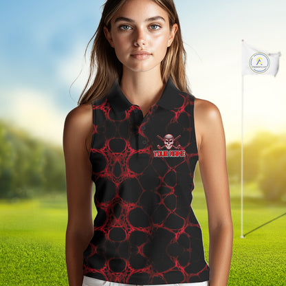 Red And Black Skull Golf Shirt Custom Women Team Golf Sleeveless Polo Shirt Golf Ball Skull Apparel NYN4574