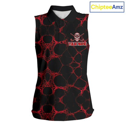 Red And Black Skull Golf Shirt Custom Women Team Golf Sleeveless Polo Shirt Golf Ball Skull Apparel NYN4574